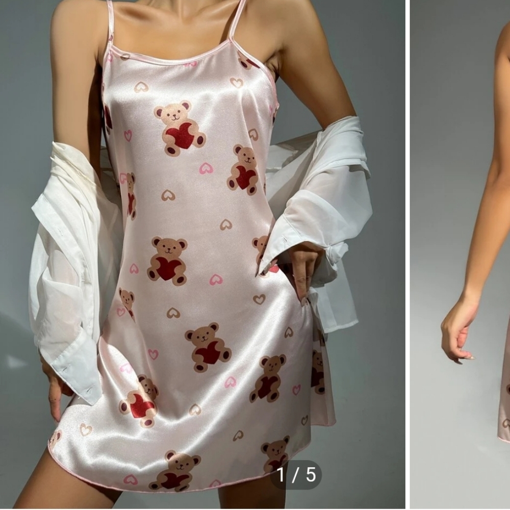 Valentine's Day teddy bear heart pink sexy flirty nightgown slip NWT
